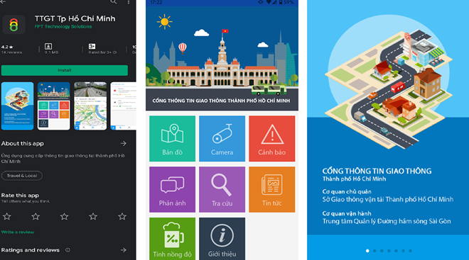Ứng dụng TTGT TP. Hồ Ch&iacute; Minh của Sở Giao th&ocirc;ng vận tải TP.HCM do FPT Technology Solution cung cấpẢnh chụp m&agrave;n h&igrave;nh
