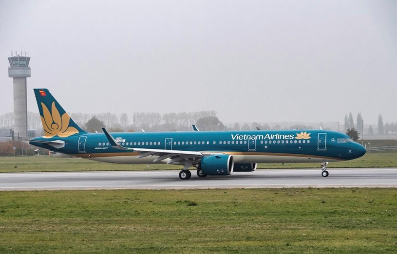 M&aacute;y bay của h&atilde;ng h&agrave;ng kh&ocirc;ng Vietnam Airlines. (Ảnh: CTV/Vietnam+)