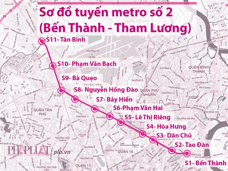 Sơ đồ c&aacute;c nh&agrave; ga thuộc&nbsp;dự &aacute;n metro số 2. Đồ họa: HỒ TRANG