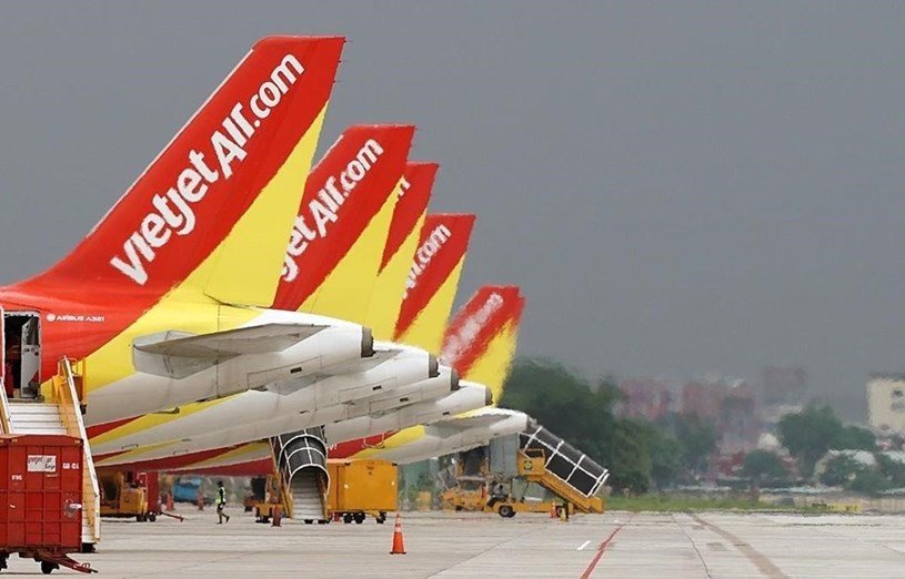 Đội t&agrave;u bay của h&atilde;ng h&agrave;ng kh&ocirc;ng Vietjet. (Ảnh: CTV/Vietnam+)