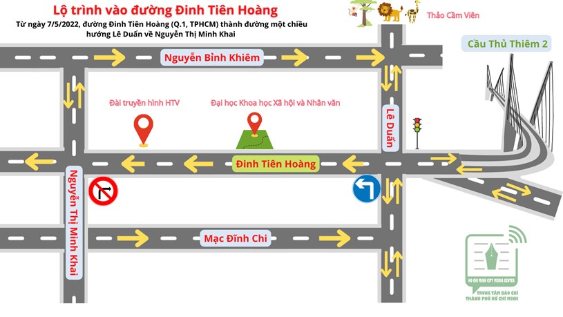 TPHCM: Từ 7/5/2022, điều chỉnh lưu th&#244;ng đường Đinh Ti&#234;n Ho&#224;ng v&#224; Nguyễn Bỉnh Khi&#234;m