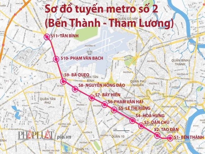 Sơ đồ c&aacute;c nh&agrave; ga tuyến metro số 2. Đồ họa: HỒ TRANG